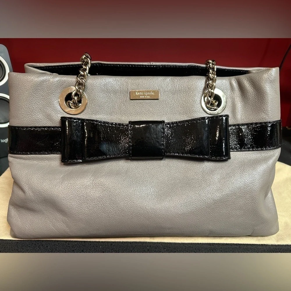 Kate Spade Beaumont Bridge Elena Gray & Black Leather Medium Size Shoulder Bag - Picture 3 of 16